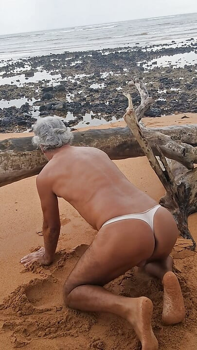 Ladysilva crossdress on the beach in panties showing off her hot ass
