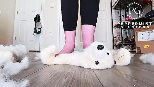 67 Tall Giantess Barefoot Plushie Crush: Size 16 Toes Tear Open & Empty Fluff