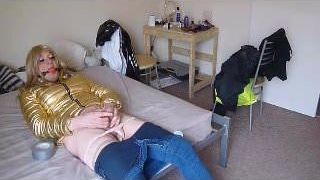 gagged and plugged sissy chav jacking off