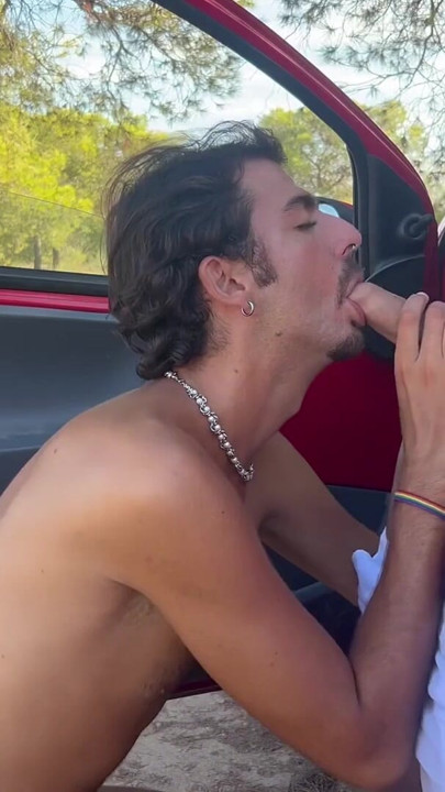 A guy jerking off alone in his car gets a blowjob from a stranger until he cums | Clip 3