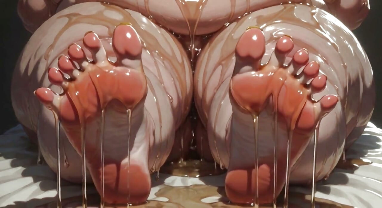 Obese SSBBW Massaging Her Huge Oiled Feet - Close up Big Toes