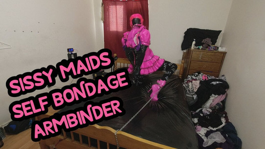 Sissy meiden zelf bondage armbinder en kuisheidsgordel