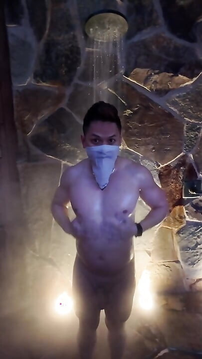 Naked Asian Muscle Hunk Dawn Outdoor Shower Flex - Thick Biceps, 6-pack Abs, V-taper Back & Big Cumshot
