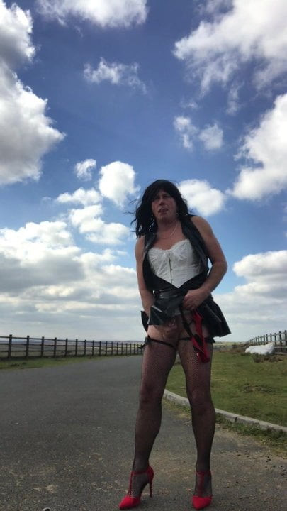 Dianna strips and wanks on a public road