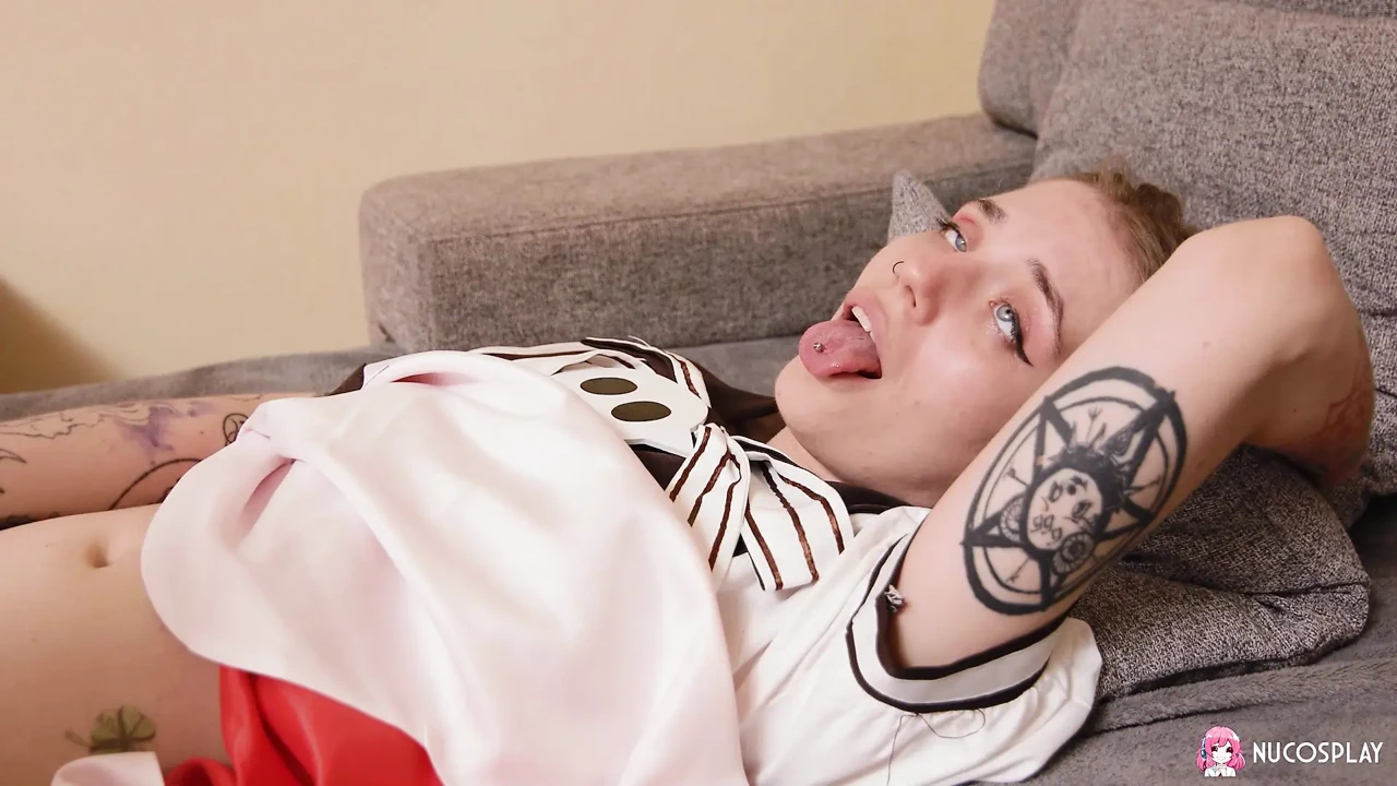 Naughty girl Angelina Bong armed with a sex toy in a hot solo fun on the couch.