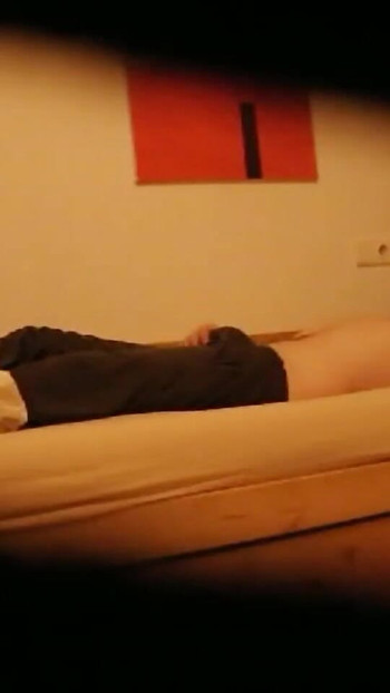 Captivating moment from "Guest room nannycam catches full big dick jerk session"