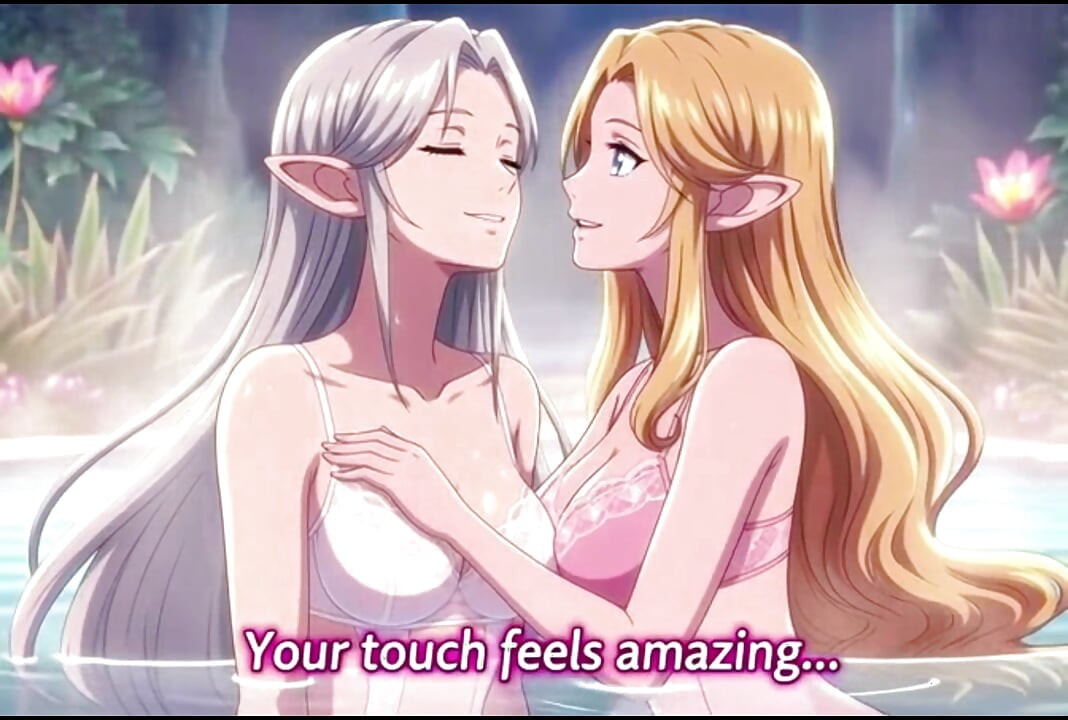 Dos hermosas elfos lesbianas comparten una noche íntima en unas aguas termales mágicas