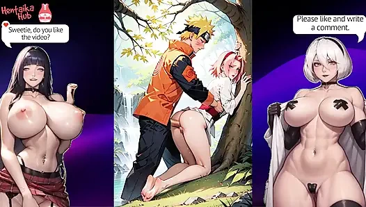 Anime Naruto'dan ateşli kaltak Sakura ile 2 boyutlu hentai derlemesi