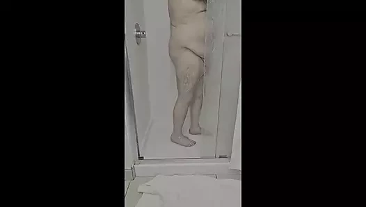 Chub with a small dick taking a Shower