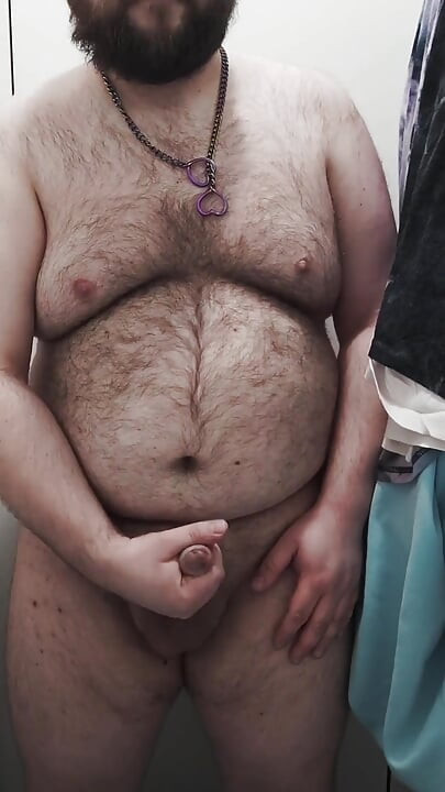 Fat Bear Jerks off on Toilet and Licks up His Cum