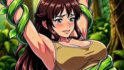Explorer girl bound in teasing vines that give her  Bound in teasing vines that  intimate pleasure