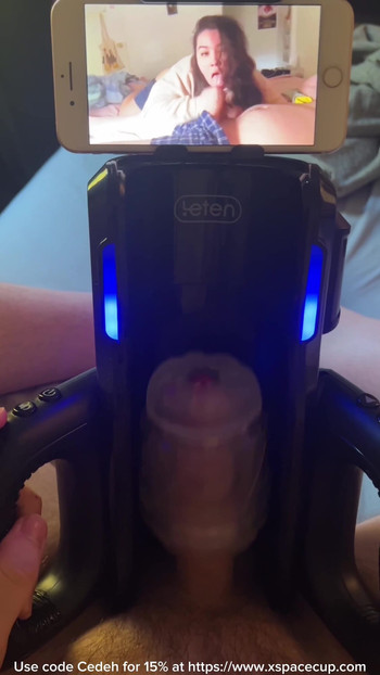 Emotional moment from "Auto Stroker Drains Premature Porn Addict"
