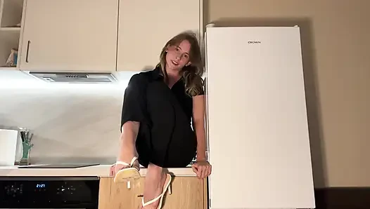 Office Suit Pixie Kitchen Tease - White Heels & Table Finger Bliss