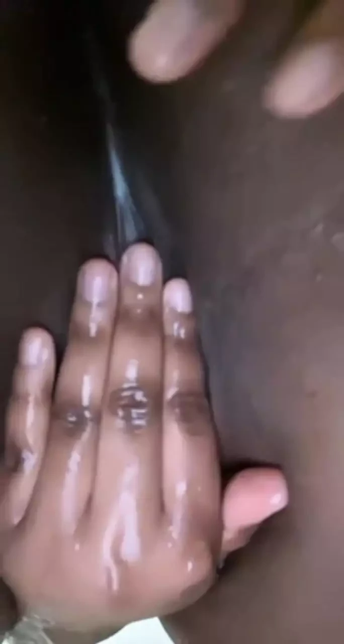 ebony teen playing with creamy pussy