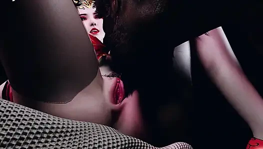 Tante seksi dengan kosin cosplay 3d selingkuh sama pria kulit hitam kontol besar