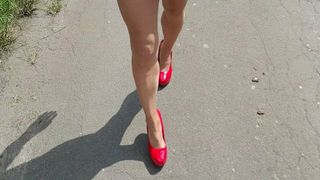 horney heels walk in summer heat