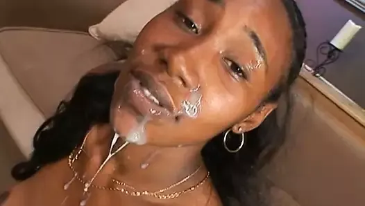 Black chick taking two hard dicks at the same time