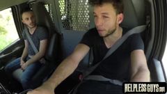 Bondaged Valentino Nappi facialized after riding cock in van