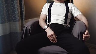 Handsome man Noel Dero caresses himself after work. Brings himself to a loud orgasm