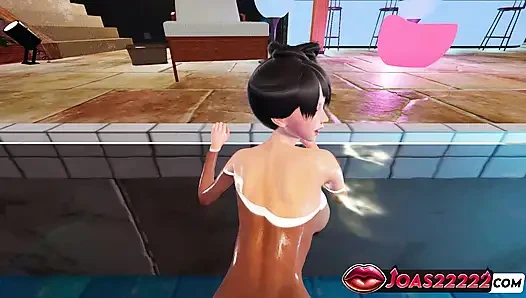 Wet girl kanya im pool - 3D Animation cowgirl-sex für ihren großen nassen arsch, POV-missionarsstellung auf stuhl mit lautem stöhnen