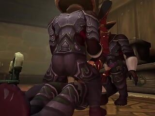 Dvojitá penetrace ve čtyřce v gangbangu - parodie na Warcraft