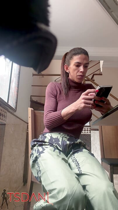Daniela Santos, the Trans Woman with the Big Cock, Showing off Her Body at Home