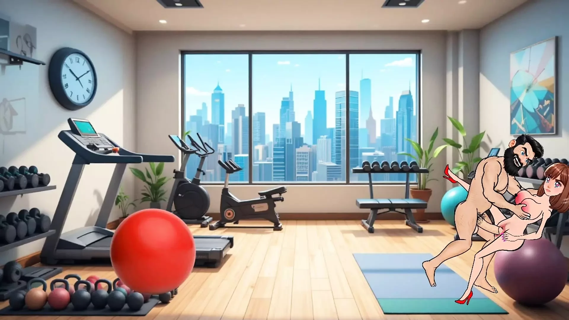 Gym sex, girl with big boobs fucked by bodyguard with big dick.