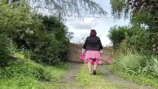 Dressed in a little pink pleated skirt for an evening out