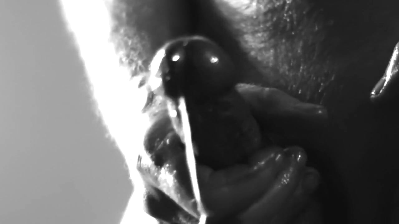 Stroking Hard Cock in Black and White with Lots of Cum