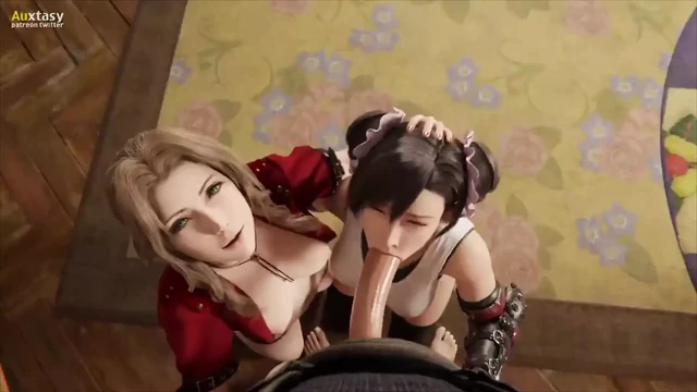 Tifa X Aerith Threesome Blowjob