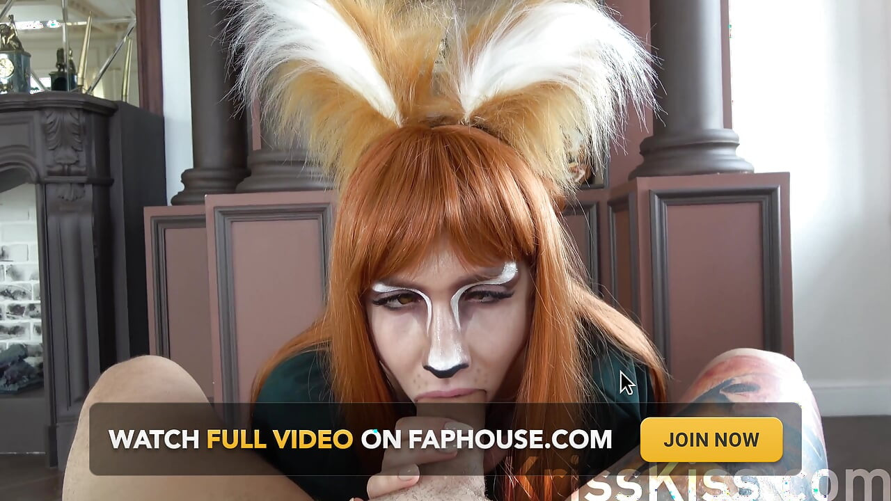 Cosplay horny fox sucking huge cock, cum in mouth, 4K