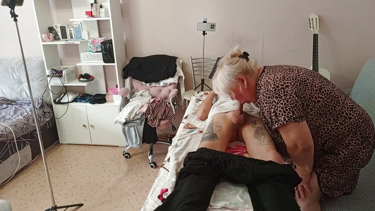 Stepmom Sucks and Jerks off My Dick on the Massage Table and Swallows Cum