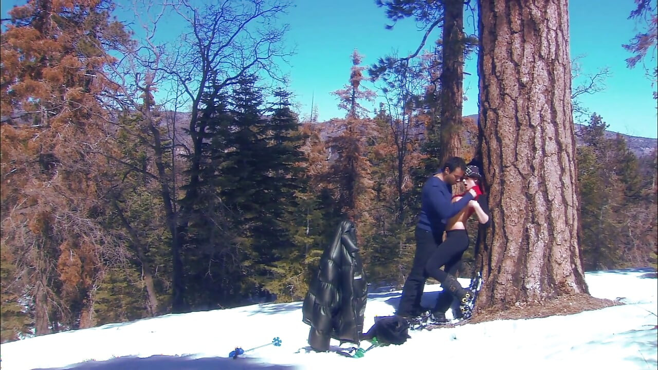 Big ass girl bends over while she gets fucked hard on the snow