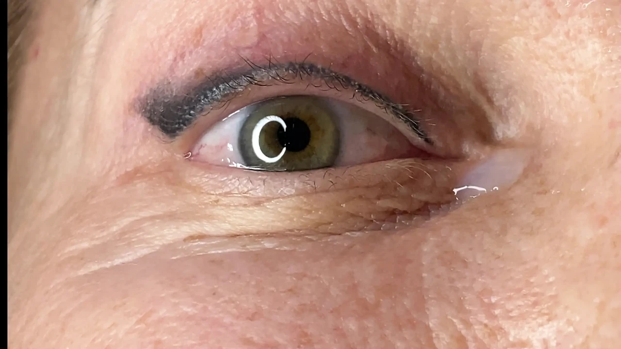 Milf extremely close up cumshot on eye orgasm