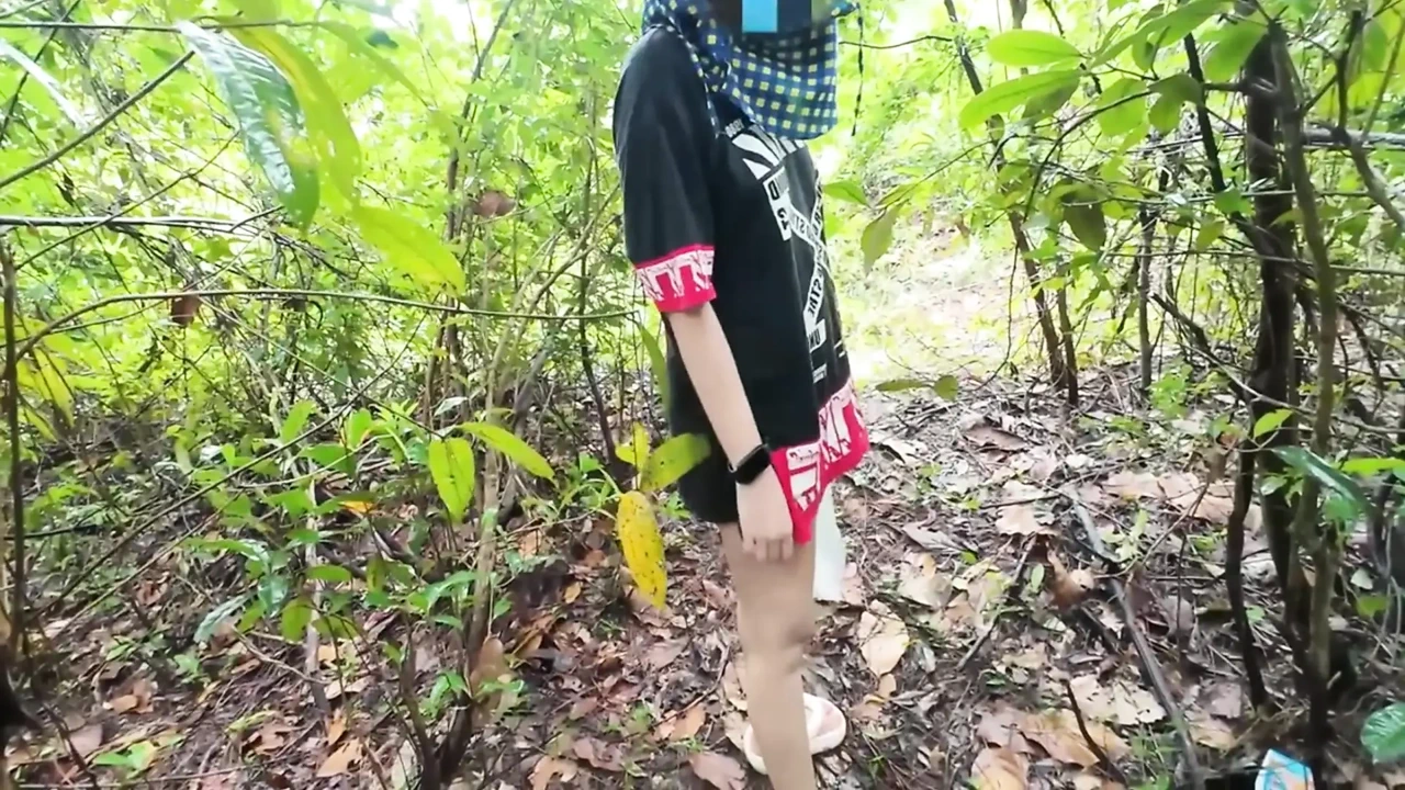 Thai Girl Walking Showing Along the Side of the Field Road in the Countryside Thai Outdoor Public