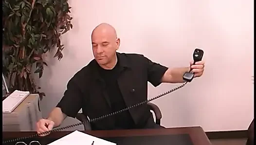 Strange Bald Dude Invited Brunette Whore Veronica Jett in His Office Who Helped Him to Realizw His Strange Fantasies