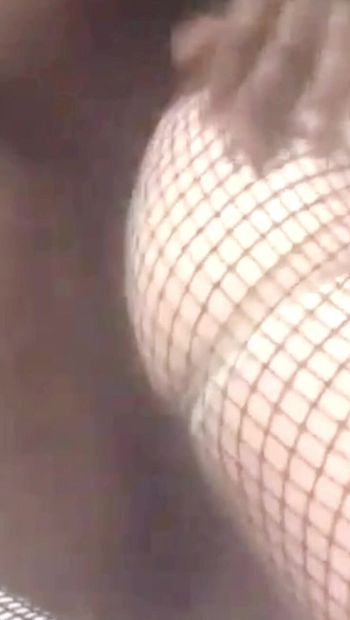 Black mature muscle fucks fishnet tights attired white chub,  after receiving a filthy tit wank.