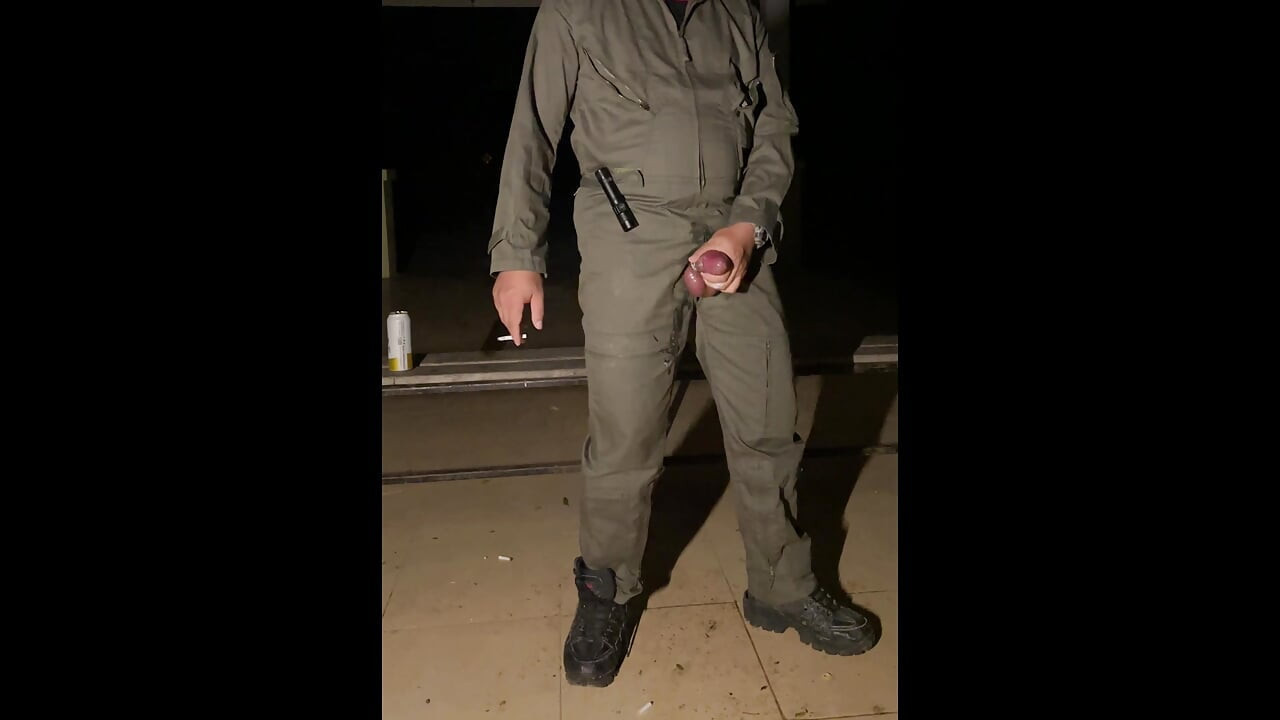 After work is done decide to jerk off in my mechanic jumpsuit and shoot a creamy load - wet with precum lube