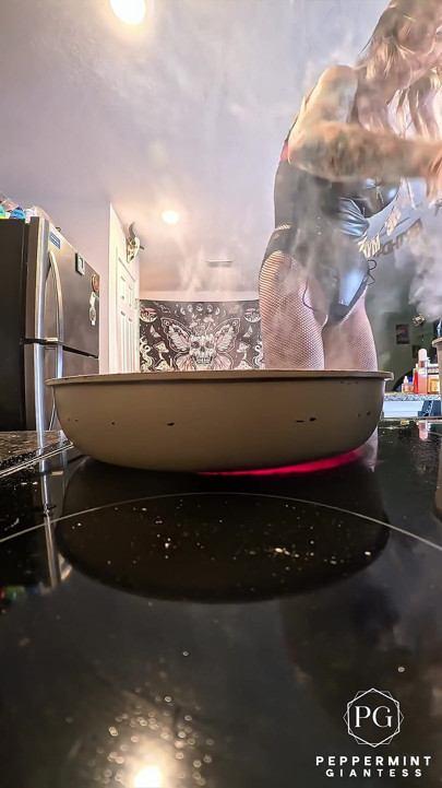 Giantess Serves up Chicken Piccata in 8-inch Heels & Black Lingerie