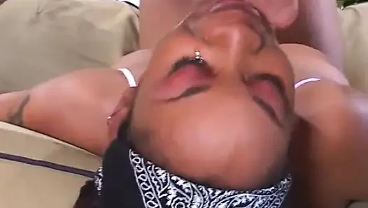 White stud fucks black chicks face with his hard cock then fucks her