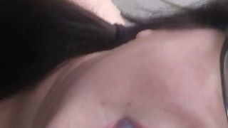 Wife's first blow bang ends with a big cum swallow!