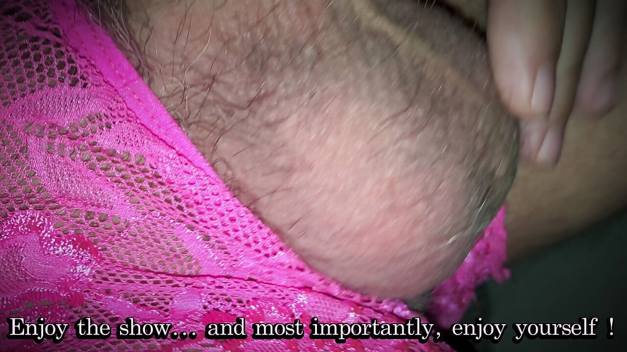Close up of a man masturbating from soft to hard to a toe curling orgasm in wife's open crotch panties