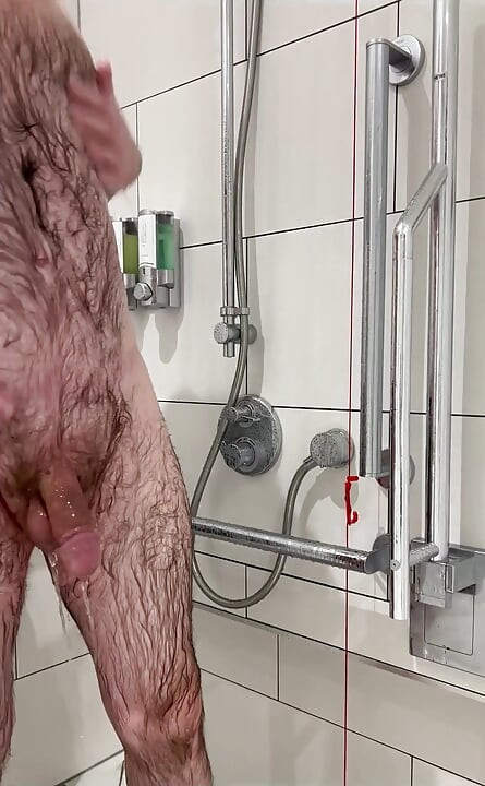 Thick cock and hairy arse shower