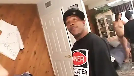 Brunette exposed her pussy to black guy's tongue