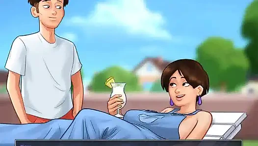 Summertime saga: cougar mature MILF seduces Younger man in her backyard ep 108