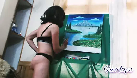 Drawing Painting In Hot Black Bikini