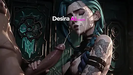 Tätowiertes hottie jinx reitet hart, endet mit blowjob und sperma-KI