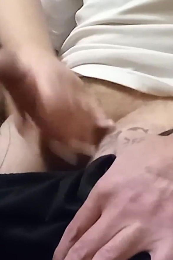fat bitch jerks off my cock until I cum on my pants