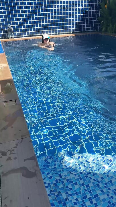 Pool Day: Busty Wife Having Fun with Her Lover. Big Tits, Sun and Big Cock