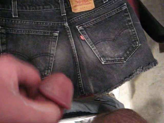 Jacking off to cumshot on my girls' old school cut offs